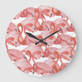 Flamingo Watercolor: Nahtloses Muster Große Wanduhr (Vorderseite)