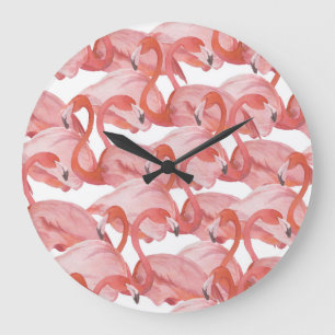 Flamingo Watercolor: Nahtloses Muster Große Wanduhr