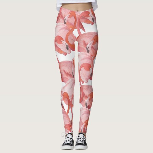 Flamingo Watercolor: Nahtloses Muster Leggings (Vorderseite)