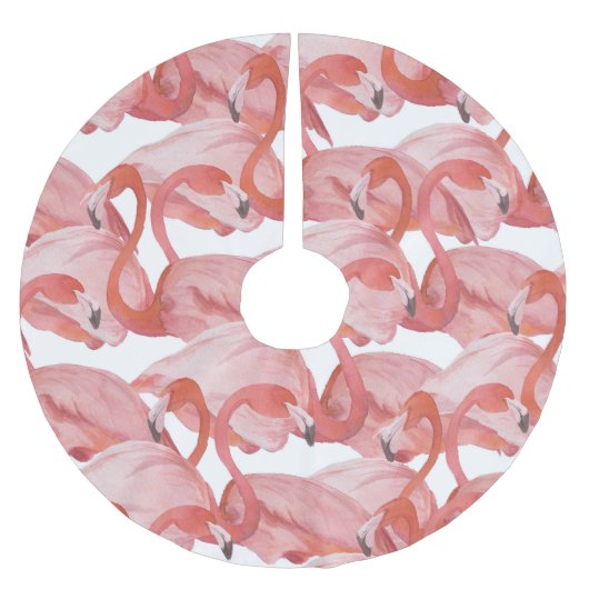 Flamingo Watercolor: Nahtloses Muster Polyester Weihnachtsbaumdecke (Vorderseite)