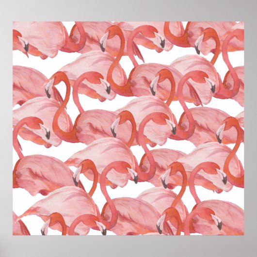 Flamingo Watercolor: Nahtloses Muster Poster (Vorne)