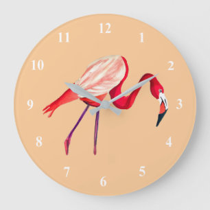 Flamingo watercolor pretty art große wanduhr