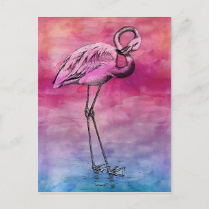 Flamingo Watercolor Vintag Pink Flamingos Retro Postkarte