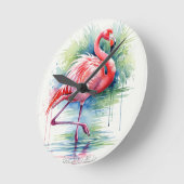 Flamingo Watercolor Wall Clock Runde Wanduhr (Winkel)