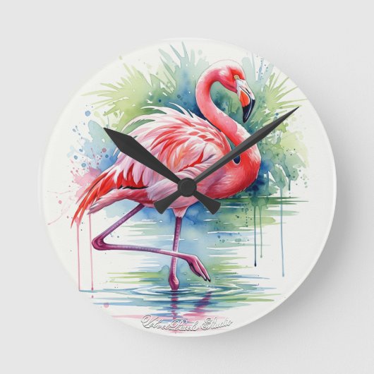 Flamingo Watercolor Wall Clock Runde Wanduhr (Vorderseite)