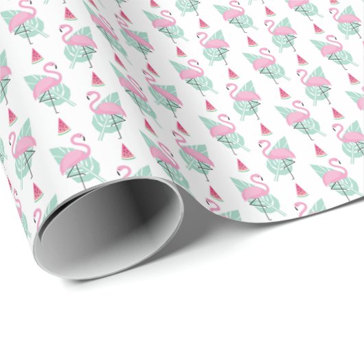 Flamingo & Watermelon Pastel Pattern Geschenkpapier (Rolleneckpunkt)