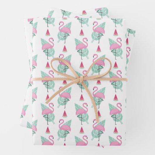 Flamingo & Watermelon Pastel Pattern Geschenkpapier Set (Beispiel)