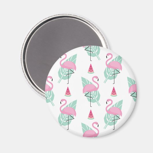 Flamingo & Watermelon Pastel Pattern Magnet (Vorderseite/Rückseite)