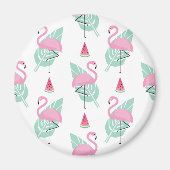 Flamingo & Watermelon Pastel Pattern Magnet (Vorne)