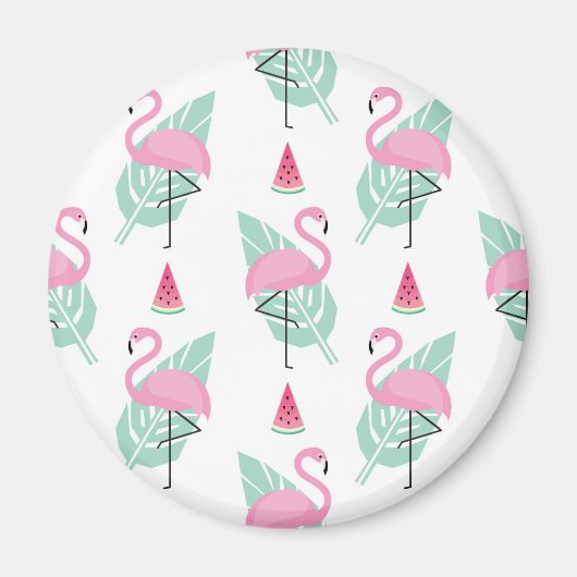 Flamingo & Watermelon Pastel Pattern Magnet (Vorne)