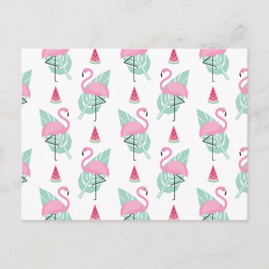 Flamingo & Watermelon Pastel Pattern Postkarte (Vorderseite)