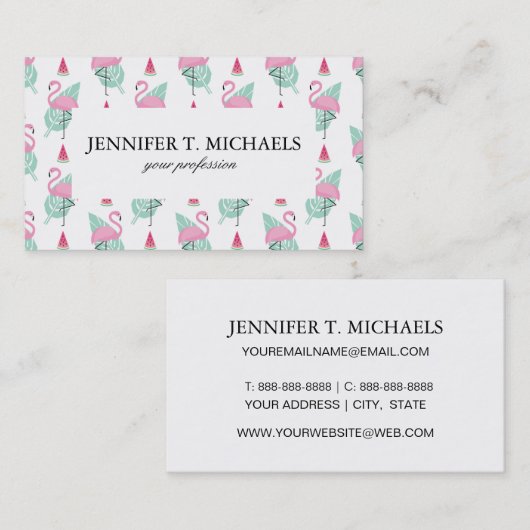 Flamingo & Watermelon Pastel Pattern Visitenkarte (Vorne/Hinten)