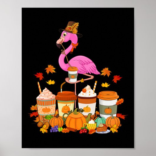 Flamingo Wearing Hat Fall Kaffee Cups Lover Poster (Vorne)
