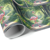 Flamingo Wearing Pink Sneakers and Headphone Geschenkpapier (Rolleneckpunkt)