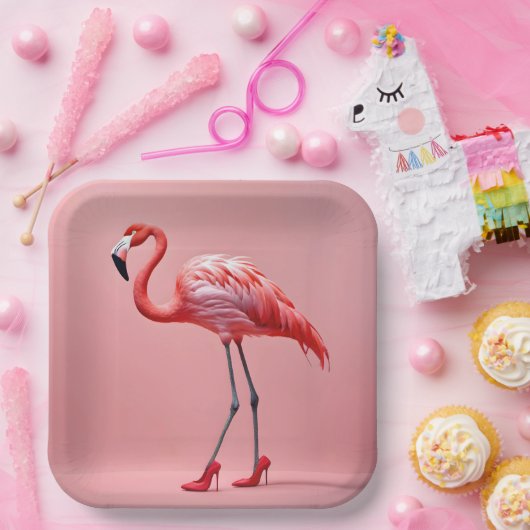 Flamingo Wearing Red High Heels Pappteller (Party)