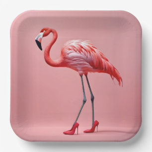 Flamingo Wearing Red High Heels Pappteller