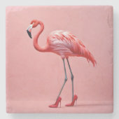Flamingo Wearing Red High Heels Steinuntersetzer (Vorderseite)