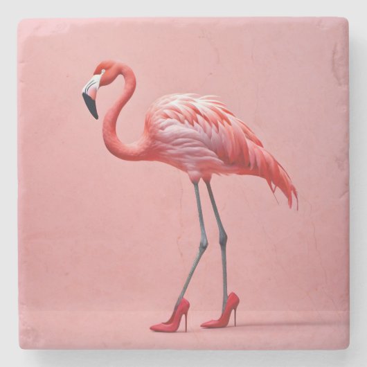 Flamingo Wearing Red High Heels Steinuntersetzer (Vorderseite)
