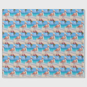 Flamingo Wearing Winter Hat and Scarf Geschenkpapier (Flach)
