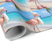 Flamingo Wearing Winter Hat and Scarf Geschenkpapier (Rolleneckpunkt)