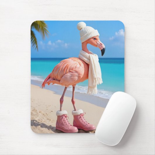 Flamingo Wearing Winter Scarf and Boots Mousepad (Mit Mouse)