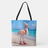 Flamingo Wearing Winter Scarf and Hat Tasche (Vorderseite)