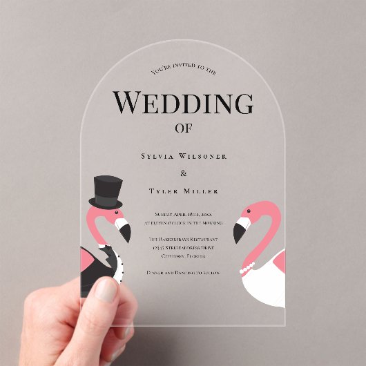 Flamingo Wedding Acryleinladungen (Insitu (Handheld))