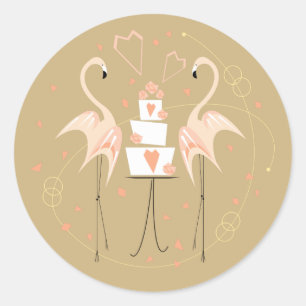 Flamingo Wedding Aufkleber rund