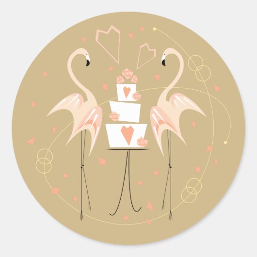 Flamingo Wedding Aufkleber rund (Vorderseite)