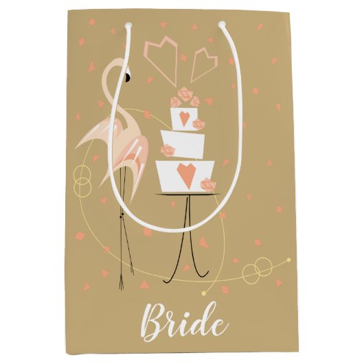 Flamingo Wedding Bride Medium Mittlere Geschenktüte (Vorderseite)
