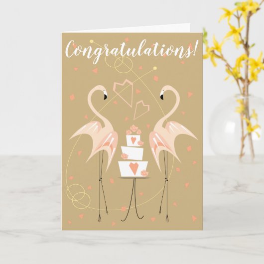 Flamingo Wedding Gratulation Text Karte (Gelbe Blume)