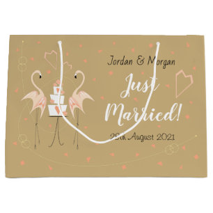 Flamingo Wedding Just Married! Datum der Namen Große Geschenktüte