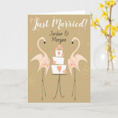 Flamingo Wedding Just Married Names Karte (Gelbe Blume)