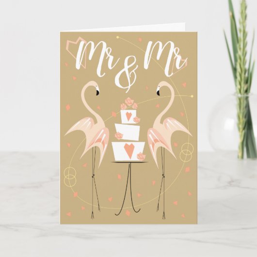 Flamingo Wedding Mr. & Mr Text Karte (Vorderseite)