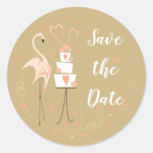 Flamingo Wedding Save the Date Round Classic Round Runder Aufkleber