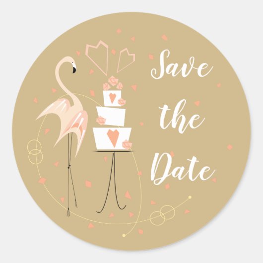 Flamingo Wedding Save the Date Round Classic Round Runder Aufkleber (Vorderseite)
