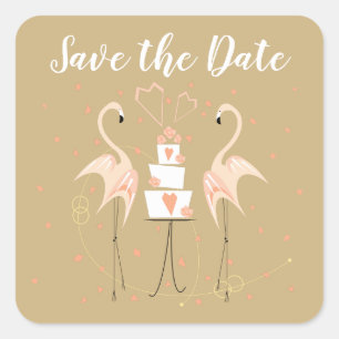 Flamingo Wedding Save the Date Square Stic Quadratischer Aufkleber