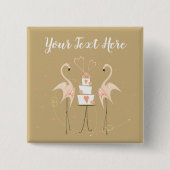 Flamingo Wedding Text Square Button (Vorderseite)