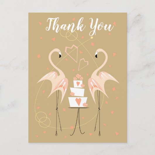 Flamingo Wedding Vielen Dank Pfirsichporträt Postkarte (Vorderseite)