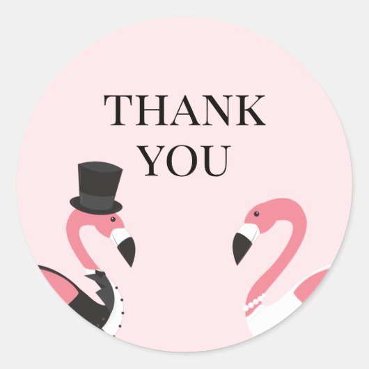 Flamingo Wedding Vielen Dank Runder Aufkleber (Vorderseite)