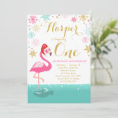 Flamingo Weihnachten Einladung Winter Schnee (Stehend Vorderseite)