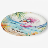 Flamingo Weihnachten im Juli am Strand Paper Plat Pappteller (Schrägansicht)