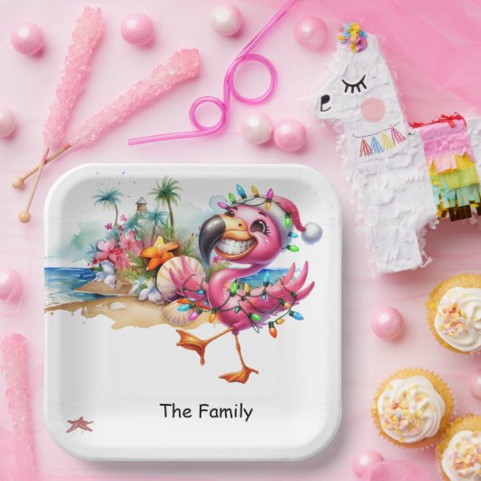 Flamingo Weihnachten im Juli am Strand Pappteller (Party)