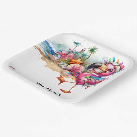 Flamingo Weihnachten im Juli am Strand Pappteller (Gewinkelt)