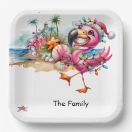 Flamingo Weihnachten im Juli am Strand Pappteller