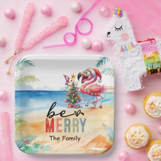 Flamingo Weihnachten im Juli am Strand Pappteller (Party)