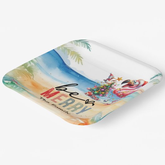 Flamingo Weihnachten im Juli am Strand Pappteller (Gewinkelt)