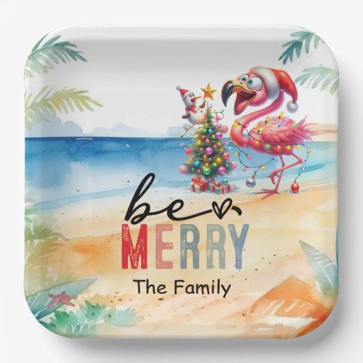 Flamingo Weihnachten im Juli am Strand Pappteller (Vorderseite)