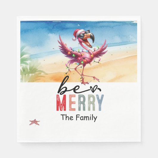 Flamingo Weihnachten im Juli am Strand Serviette (Vorderseite)