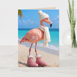 Flamingo Weihnachten in Winterkleidung Karte